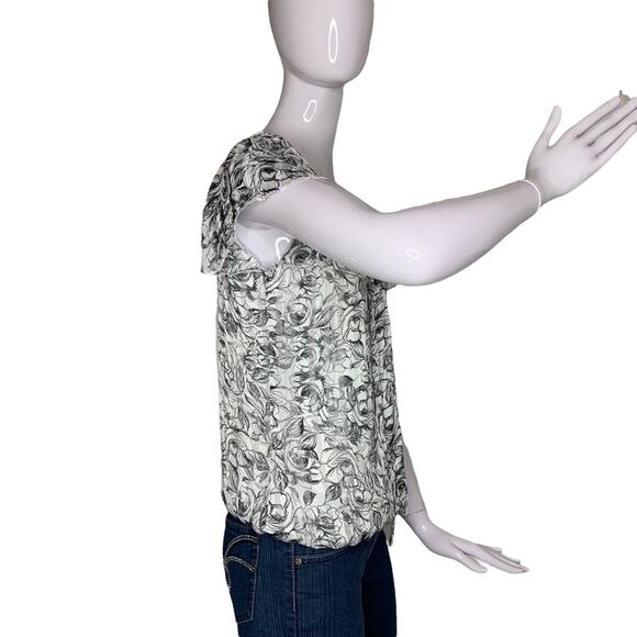 Sara Michelle Petite Top Short Sleeve Elastic on Waist B/W Floral … - Picture 6 of 10